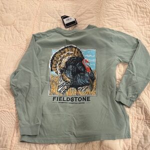 Fieldstone Green Long Sleeve Shirt with Turkey Graphic YL NWT